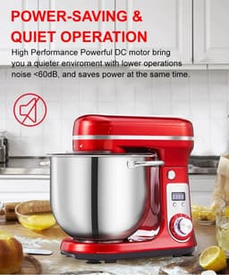 Eszenzics™ Keukenmachine - Krachtige Keukenmixer - Compact - Deegmixer - Mixer - Kneedmachine - 6 Liter - 1200W - 6 Snelheden - RVS - Rood — thumbnail 4