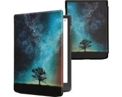 kwmobile e-reader hoesje geschikt voor Pocketbook InkPad 4 / Color 3 / Color 2 / Vivlio InkPad 4 / InkPad Color 3 hoes - E reader flip case met magnetische sluiting - Ereader cover - Sterrenstelsel en Boom design in blauw / grijs / zwart