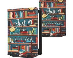 kwmobile e-reader hoesje geschikt voor Pocketbook Verse / Verse Lite / Verse Pro / Color / Vivlio Light/Light HD hoes - E reader flip case met magneetsluiting - Ereader cover - bibliotheek design in meerkleurig