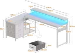 Multifunctioneel Bureau – Hoekbureau – Game Bureau – Jongens – Volledige Set – Stopcontacten – USB Poorten – Eenvoudige Montage – Wit — thumbnail 2