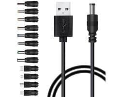 12 IN 1 universele DC oplader kabel adapter set - Met vervangbare opzetstukken - Zwart - Provium