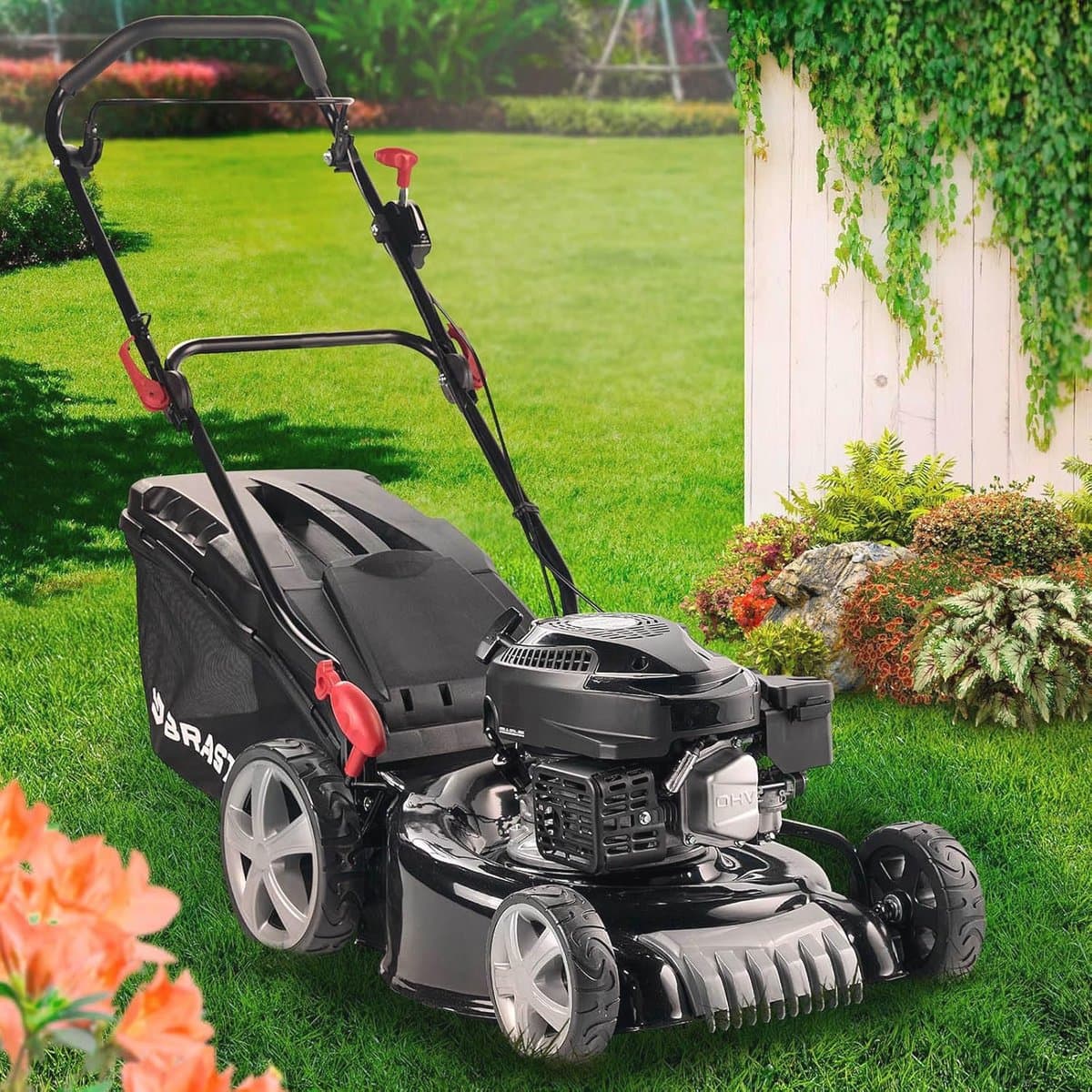 Benzine Grasmaaier 46 cm - Krachtige 4-takt Motor met 60L Opvangbak - Inclusief Maaien, Mulchen en Verzamelen — afbeelding 1