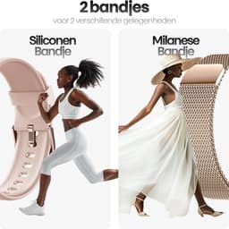 Xssive SW10 Smartwatch Dames - AMOLED - Hartslagmeter - Slimme Horloge - Rosé Goud met Milanese & Siliconen Bandje — thumbnail 5
