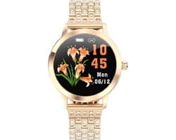 Darenci LustreFit - Luxe Smartwatch - Activity Tracker voor Dames en Heren - Stappenteller - Bloeddrukmeter - Zuurstofmeter - Luxe Stalen Band met Steentjes - Touchscreen - Spatwaterdicht - Roségoud