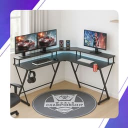 Xergonomic Game bureau – 127 x 127 x 74.4 cm – Hoekbureau - Game tafel - LED-Verlichting - Gaming Desk – 2 EU stopcontacten & 2 USB-poorten ingebouwd – Zwart — thumbnail 4