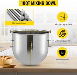 Elektrische Keukenmachine PRO - 3 koppen - Foodprocessor - Keukenrobot - Keukenmixer - Mengkom mixer - 450W - 10L RVS Mengkom — thumbnail 4