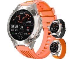 Maoo FORGE - GPS Smartwatch Heren - 1.43" AMOLED Display - 3 Bandjes - GPS (5 satellieten) - Belfunctie - 730mAh Batterij (lange accuduur) - 170+ Sportmodi - Hartslag, Bloeddruk, SpO2, Stappenteller - Kompas, Zaklamp - 1 ATM Waterdicht - Steel Silver