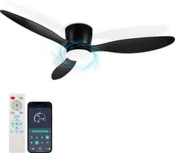Plafondventilator met lamp 132cm Ventilator met LED verlichting Ventilatoren Met afstandsbediening Zomer- en winterstand - Zwart — thumbnail 1