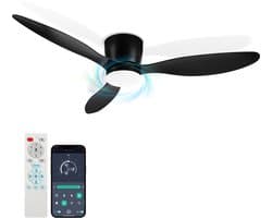 Plafondventilator met lamp 132cm Ventilator met LED verlichting Ventilatoren Met afstandsbediening Zomer- en winterstand - Zwart — afbeelding 1