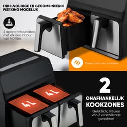 ProfiCook FR 1287 H - Dubbele Heteluchtfriteuse - 2 x 4 Liter - Met kleurendisplay - Touchscreen - 9 Programma's - 2 onafhankelijke kookzones — thumbnail 2