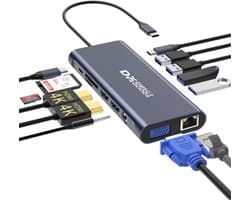DirectGoods® 13 in 1 USB C Hub - Docking Station Laptop - Docking Station USB C - 2x HDMI 4K - USB C 100W - RJ45 Gigabit - 1x VGA - Spacegrey