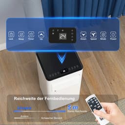 3-in-1 Mobiele airco - 7000 BTU - Draagbare airconditioner - 3-in-1 koelen, ventilator en luchtontvochtiger - geschikt voor ruimte tot 26 m² - Met afstandsbediening en 24-uurs timer - Led-display - Wit — thumbnail 5