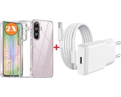USB C Adapter - USB C Snellader 20W Met 1M Kabel - Hoesje Geschikt voor Samsung Galaxy A56 transparant Anti Shock silicone met 2x screenprotector- Ntech COMBI-SET