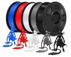 5KG 3D Printer Filament Set – PETG/ABS – 5 Rollen – 1,75 mm – Zero Bubbles – Hoge Nauwkeurigheid – 1KG per Spoel – FDM Compatibel - 5 Kleuren - Rood/Wit/Grijs/Zwart/Blauw – Meerdere Kleuren Beschikbaar