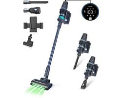 Samako Steelstofzuiger Draadloos - 450W - Kruimeldief - 4 Opzetstukken - Stofzuiger 32kPa zuigkracht - Zonder zak op accu - CleanDetect