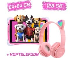 Balou ChildTab XL Kindertablet 10.1 inch met bluetooth koptelefoon - Roze of Blauw - 128GB (64GB+64GB) + 4GB RAM - Inclusief Gratis Screenprotector en 64GB SD-kaart - Ouderlijk Toezicht & Lange Batterijduur