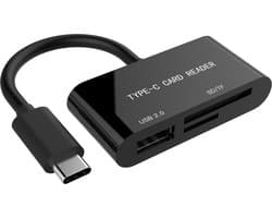 USB Cardreader met USB-C connector, USB-A aansluiting en 2 kaartsleuven - voor (Micro) SD/MMC/TF - USB2.0/USB3.0
