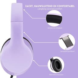 StayPowered Koptelefoon - Ingebouwde Microfoon - Lichtgewicht - Hoogwaardig Materiaal - Ademende Kussens - Paars/Zwart - 1,5m lange Snoer - Opvouwbaar en Draagbaar - 3,5mm Aansluiting - Levering Sneller dan Aangegeven! — thumbnail 5