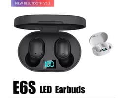Draadloze Oordopjes Bluetooth 5.3 Hoofdtelefoon - E6S - Touch Control Oordopjes Met Microfoon - Met led percentage indicator - Zwart - Earphone - Koptelefoon - Gaming Headset - Sport Oordopjes