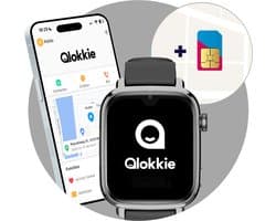 Qlokkie Kiddo Explore - GPS horloge kind - Smartwatch kinderen - GPS tracker kind met nauwkeurige locatiebepaling - GPS horloge kind met simkaart - Stel veilige zones in - SOS functie - Whatsapp - Zwart