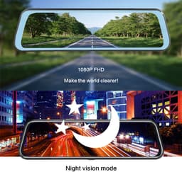 Geschikt voor Upgrade 10'' Mirror Dash Cam Voor- en Achteruitrijcamera Nachtzicht 1080P Achteruitrijcamera FHD Full Touchscreen Autorecorder met Loop Recording, G-Sensor, Parkeermonitor — thumbnail 2