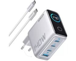 140W USB-C oplader, Anker lader voor laptops, 4 poorten voor snelladen van meerdere apparaten, geavanceerde GaN-lichtnetadapter, intuïtieve touch-bediening