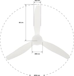 CREATE - Plafondventilator 40W silent Ø132 cm 100% hout - Met Verlichting drie temperaturen - Met Afstandsbediening - 6 Snelheden - Timer - Zomer/Winter functie - Wit - WIND CALM LINE — thumbnail 3