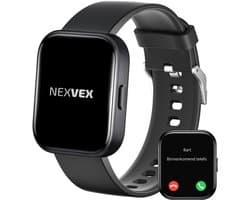 Nexvex® Elite Smartwatch voor Dames en Heren - Sporthorloge met Hartslagmeter - Bloeddrukmeter - Stappenteller - Sport Horloge met Belfunctie - Smart Watch Saturatiemeter - Zaklamp - Bluetooth Activity Tracker - Android/iOS - 2.0 Inch - Zwart