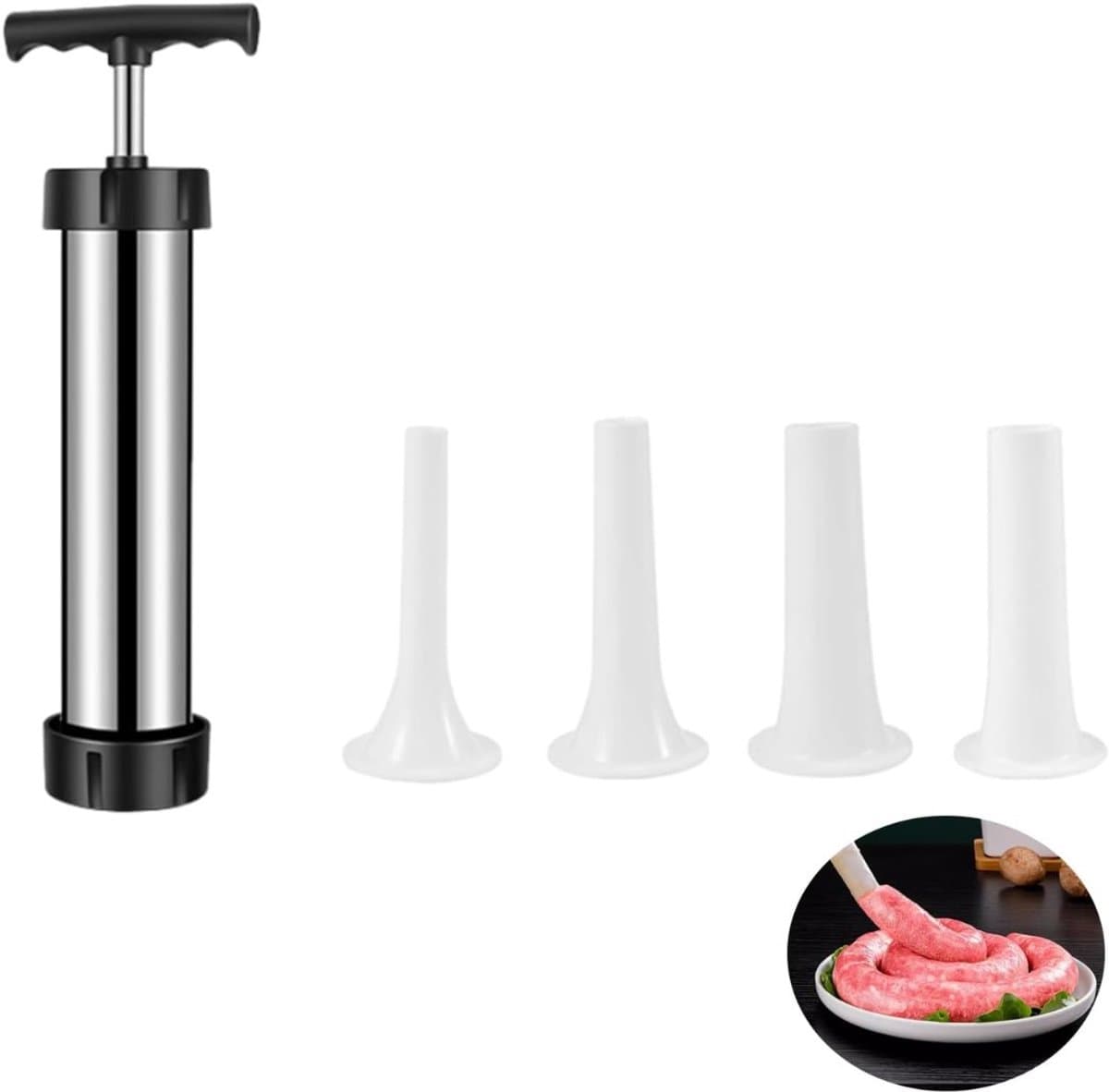 CRLYN® Worstenvuller - Worstenmaker Machine - Handmatig - RVS - Zilver en Zwart — afbeelding 1