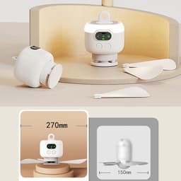 Kampeerventilator 8000mAh op batterijen, draagbare, oplaadbare tentventilator met afstandsbediening, plafondventilatorlamp met 3 afneembare ventilatorbladen, timer, 4 snelheden met afstandsbediening geschikt voor buiten, wit — thumbnail 3
