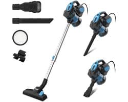 Steelstofzuiger met draad - 3 in 1 Stofzuiger zonder zak - Handstofzuiger met snoer en steel - 3 verschillende opzetstukken - 600W - blauw