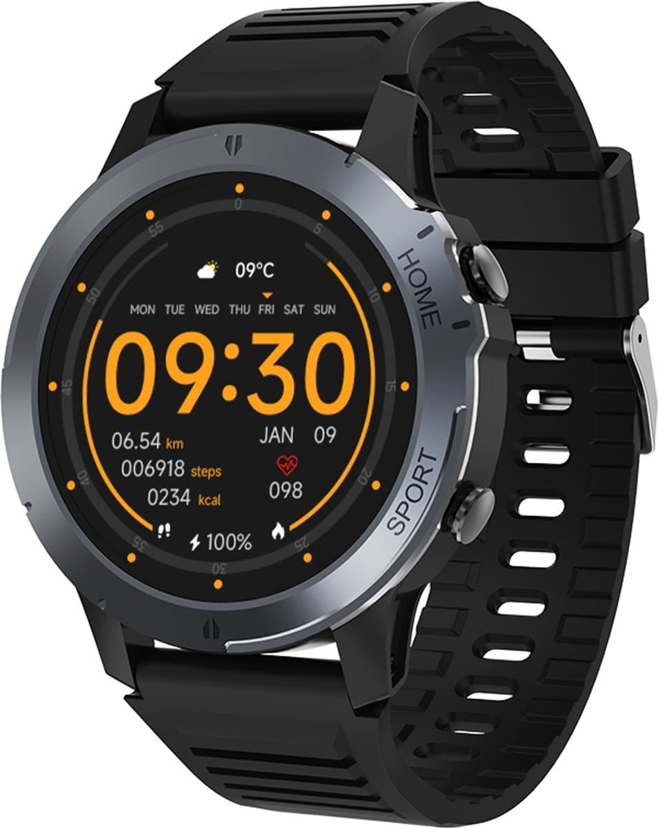 Electrox - Smartwatch met sportfuncties - Smart Horloge - Fitness Tracker - Bluetooth Smartwatch – Full Touchscreen - Bloeddruk & Hartslagmeter - Activity Tracker - Dames en Heren SmartWatch – Ronde - Zwart T35 — afbeelding 1