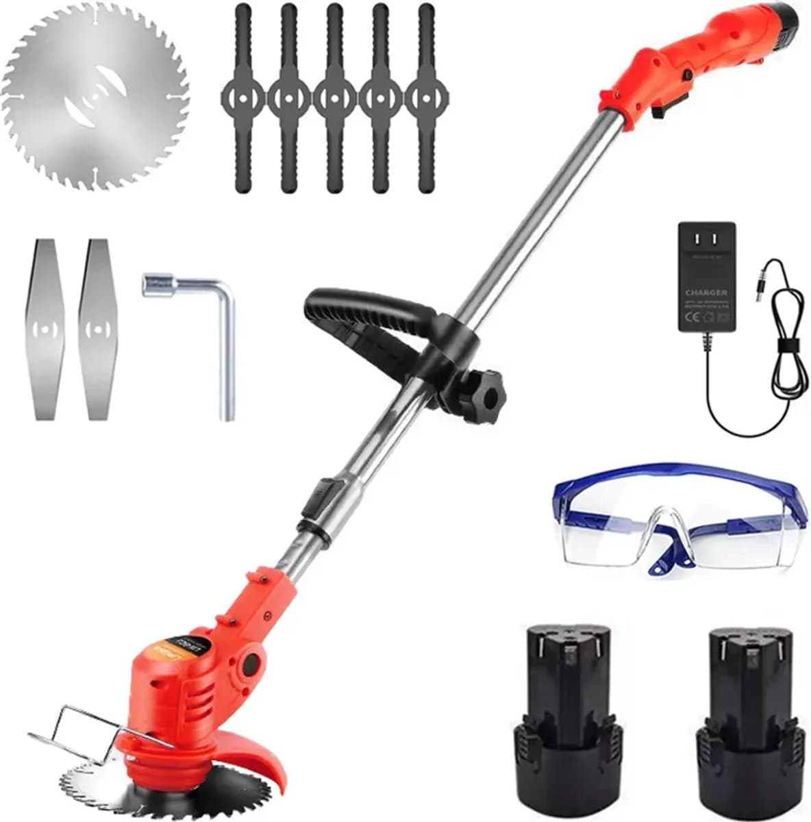 Traumheim®4-in-1 Kantenmaaier – Grastrimmer – Bosmaaier – Grasmaaier – Draadloos & Elektrisch – Incl. 2 Accu ‘s & Snellader - red — afbeelding 1