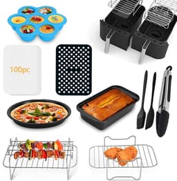 Dual Air Fryer Accessoires 10 stks Grilling Rack Dubbele Mand Air Fryer Accessoires Compatibel met Ninja Foodi AF300UK AF400UK Tower T17088 Salter Dual Zone Deep A7.6L9.6L roestvrij staal — thumbnail 3
