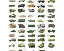 Leger Sticker pakket met Tanks, Legervoertuigen, Pantserwielvoertuigen, Voertuigen etc. - 6x8CM - Voor laptop, muur, auto etc.