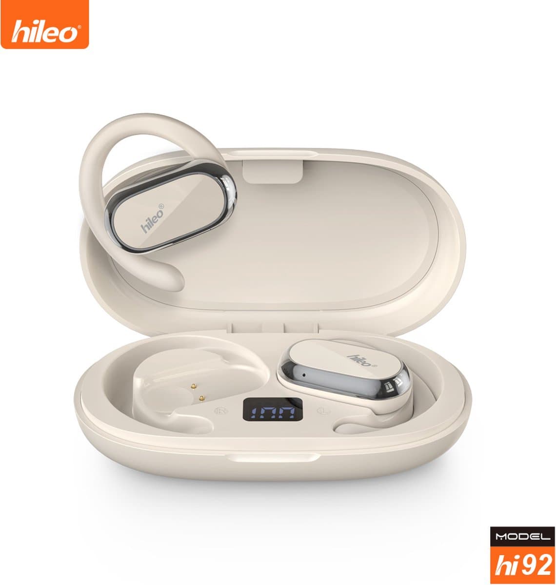 hileo hi92 - Draadloze Oordopjes met Oplaadcase – Wit - Sport - Open-Ear - Bluetooth V5.3 oordopjes – Draadloze oortjes – Verstelbare oorhaken - Open Wearable Stereo – Geschikt voor IOS/Android — afbeelding 1