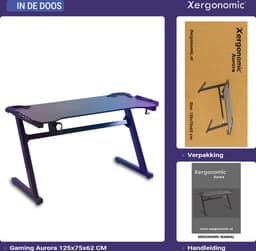 Xergonomic Game Bureau - Gaming Desk - Carbonfiber look - B125xH75xL62 cm - Computer Tafel - Incl. beker-, koptelefoonhouder en kabelorganizer - Xergax - Zwart — thumbnail 6