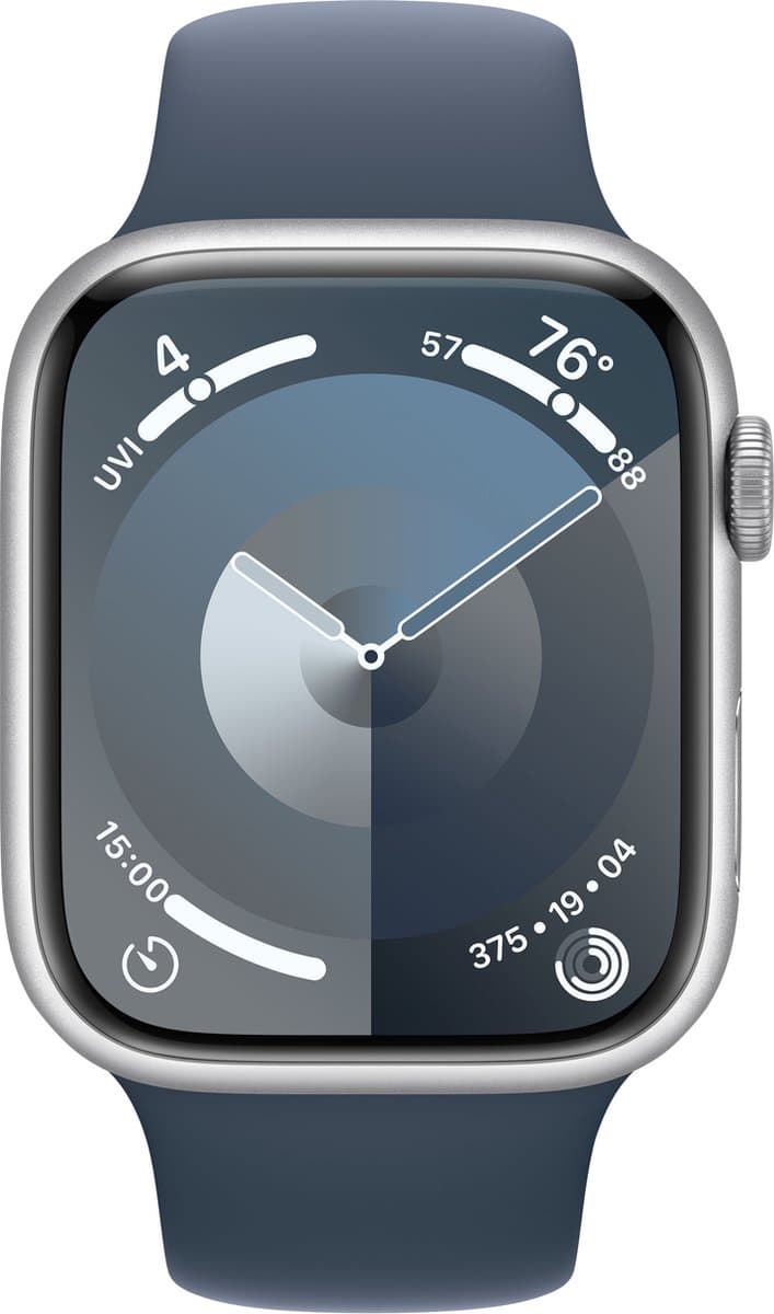 Apple Watch Series 9 - 45mm - Silver Aluminium Case with Storm Blue Sport Band - M/L — afbeelding 1
