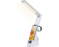 DrPhone DLW1 – Bureaulamp Met 3 In 1 Oplader – 15W Draadloze Oplader Lamp – Lamp Met 3 Lichmodi – Geschikt voor Telefoon, Smartwatch & Draadloze oordoppen - Wit