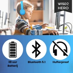 WiseQ HERO Koptelefoon Kinderen – Blauwe Draadloze Kinderkoptelefoon Bluetooth – 13dB Geluidsdempend – 38u Bluetooth & Microfoon – Blauw — thumbnail 3