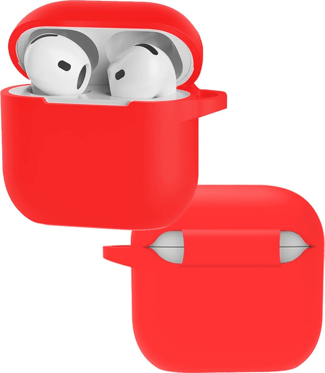 Hoes - Geschikt voor Apple AirPods 4 - Siliconen Hoesje met Clip - Silicone Case Cover - Rood — afbeelding 1