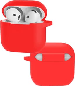 Hoes - Geschikt voor Apple AirPods 4 - Siliconen Hoesje met Clip - Silicone Case Cover - Rood — thumbnail 1