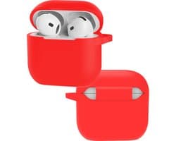 Hoes - Geschikt voor Apple AirPods 4 - Siliconen Hoesje met Clip - Silicone Case Cover - Rood