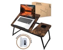 TrueLogic Alpha Bedtafel - Laptoptafel - Laptop standaard - Voor laptops t/m 17 inch - Ontbijttafel - Ontbijt op bed - Geleverd inclusief 8GB usb stick - Dark Wood
