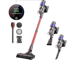 Draadloze steelstofzuiger - 48000 PA - 500W - 60 min - LED scherm - Zonder zak - 3 opzetstukken - 1 liter stofbak - Paars, antraciet