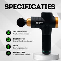 FORFIT Massage Gun - Black Gold-Copper – 30 Standen en 6 Opzetstukken – Draadloos en stil – Professioneel Massage apparaat- Massage Pistool — thumbnail 2