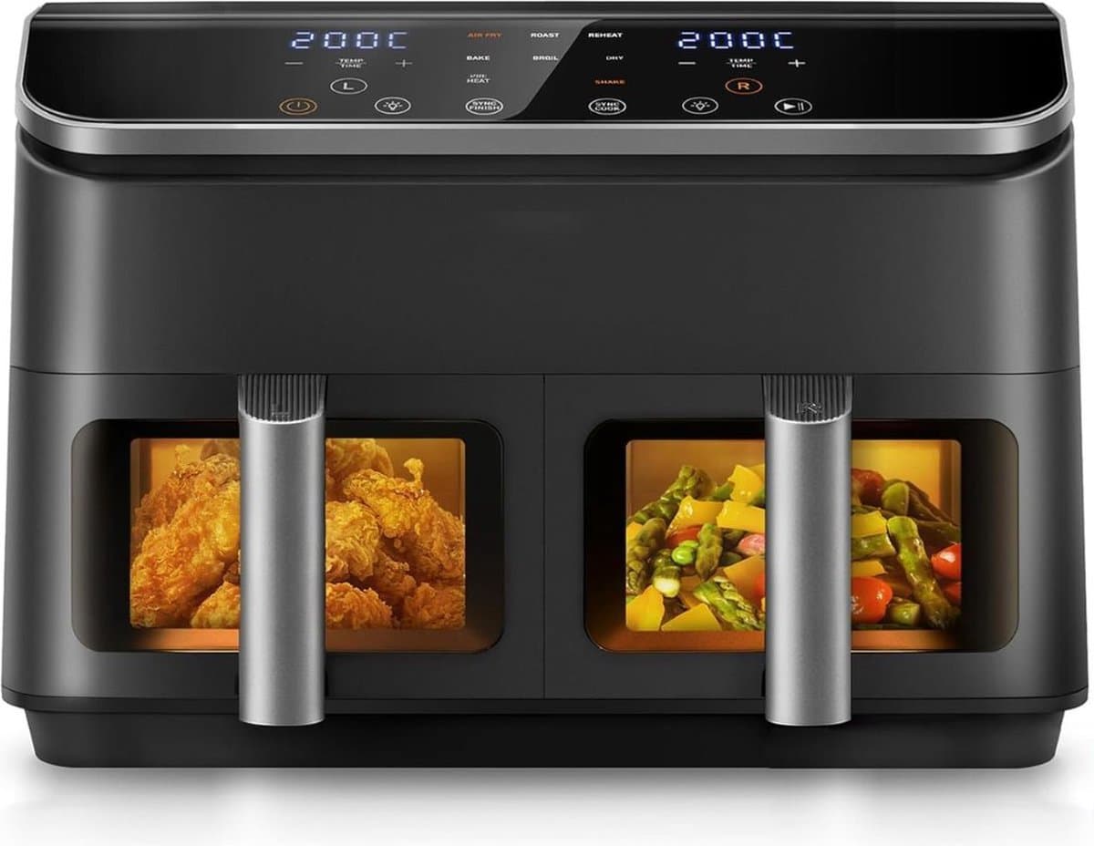 MKSS® Dubbele Airfryer XXXL - Duo Heteluchtfriteuse - Geschikt voor Accessoires - 8.5L - Zwart — afbeelding 1