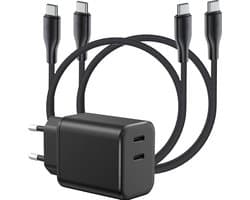 Snel Oplader geschikt voor Samsung - Dual Snellader met USB-C Kabels 2 Meter