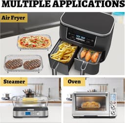 3 stuks gelaagde dehydrator rekken - Airfryer Rek - met clip en verhoogde voetjes - Dehydratorrek voor airfryer ove - Vierkante RVS Heteluchtfriteuse Accessoires - voor dubbele mand Airfryers — thumbnail 4