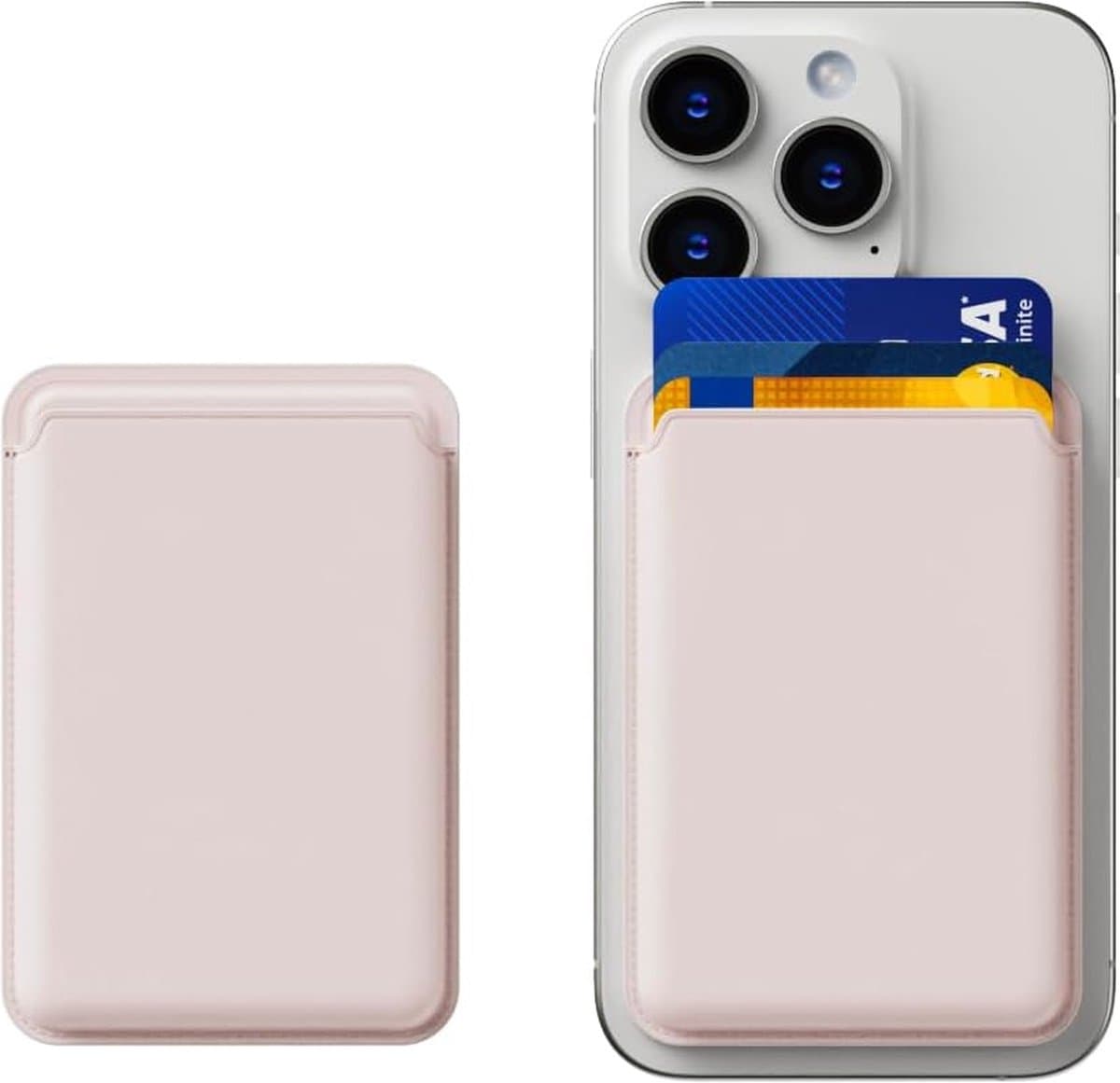 Magnetische pasjeshouder -Wallet - Kaarthouder pasjes - pasjeshouder - Kaarthouder geschikt voor iPhone 12/13/14/15/16 (Pro/Pro Max/Plus/Mini) - Pu Vegan Leer - Roze — afbeelding 1